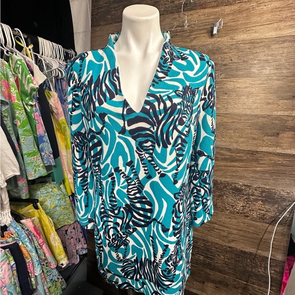 Lilly Pulitzer Blue and Black Long Sleeve Zebra Dress Size 12 - Picture 1 of 5